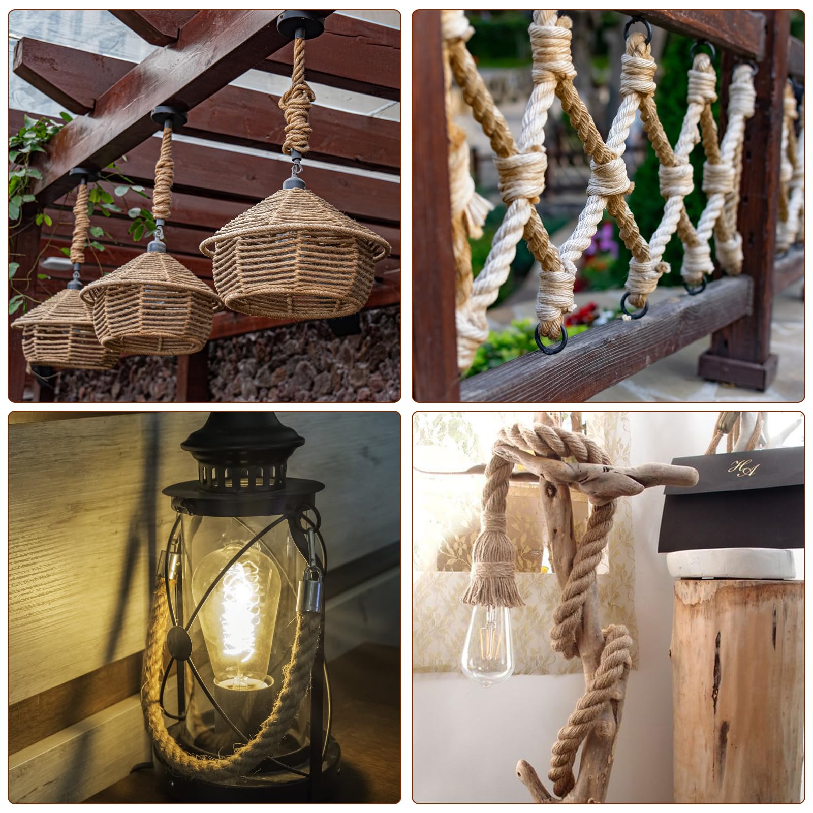 Cuerda de yute de 20 mm, 10 m, 4 hebras, cuerda decorativa natural, cuerda de yute gruesa, cuerda de obstáculos, cuerda trenzada, cuerda de jardín para decoración interior y exterior, decoración de