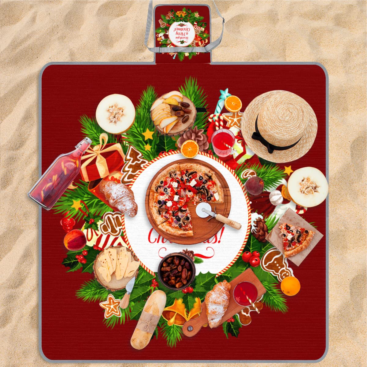 TropicalLife Natale Felice Picnic Coperta Inverno Natale Quadrato Impermeabile Pieghevole Indoor Outdoor Tappeti Mat per Spiaggia Campeggio Parco Famiglia Gathering Attività