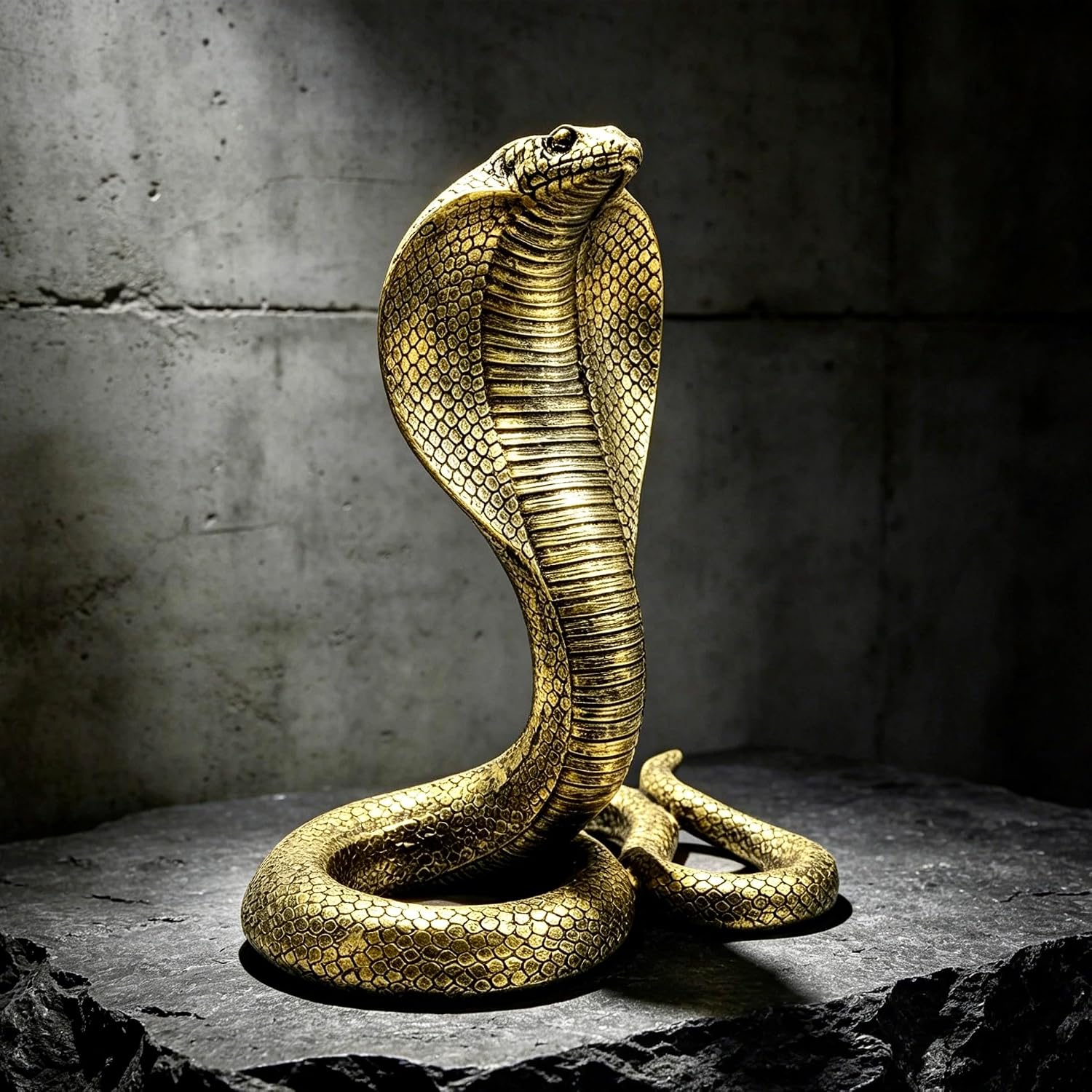 10 INCH Large King Cobra Snake Statue Figurine Sculpture Animal Figure Collectible Gifts for Snake Lover Office Home Decor Desk Accessories Decoration Garden Yard Figurines Outdoor Decor Vintage Gold