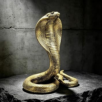 10 INCH Large King Cobra Snake Statue Figurine Sculpture Animal Figure Collectible Gifts for Snake Lover Office Home Decor Desk Accessories Decoration Garden Yard Figurines Outdoor Decor Vintage Gold