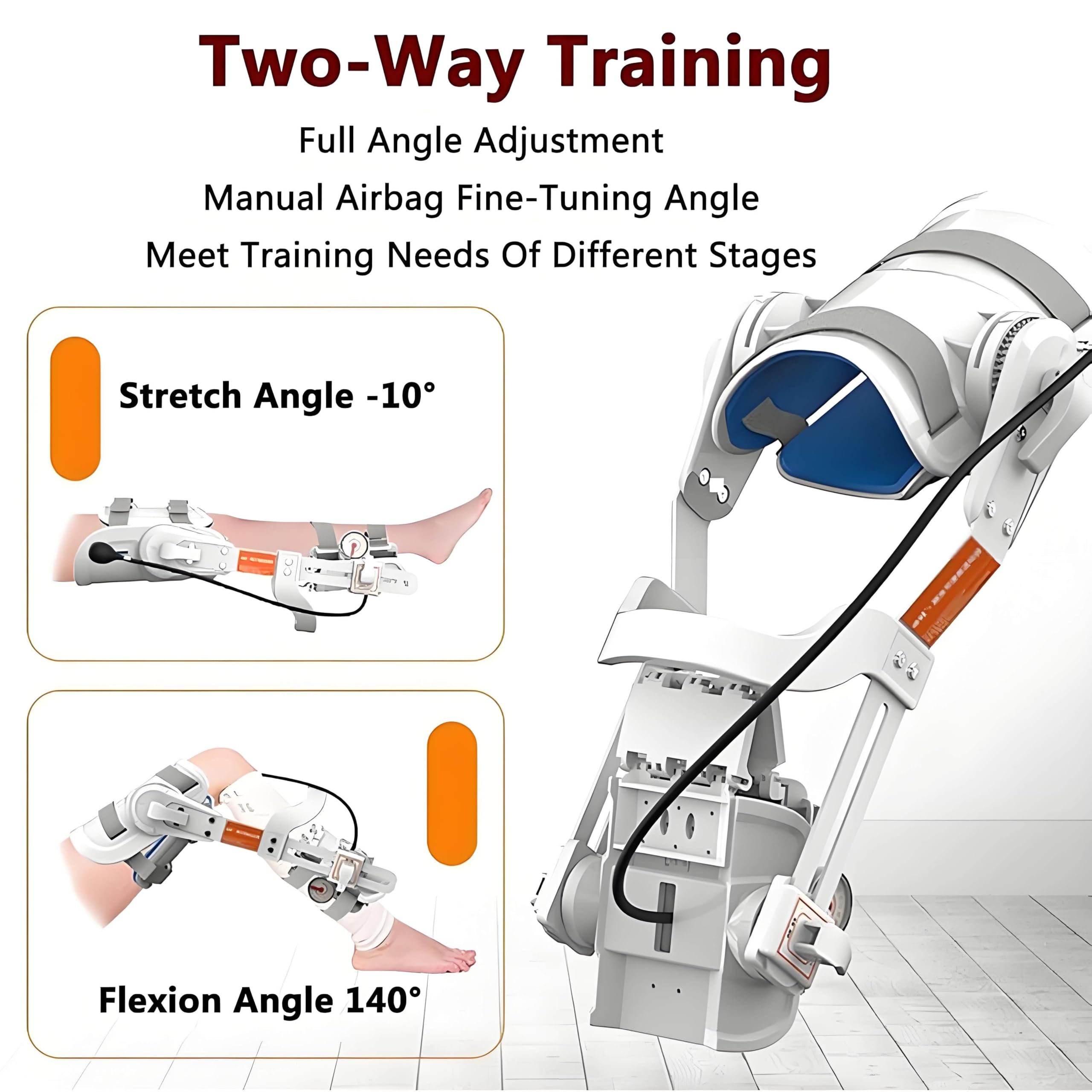 Knie-Rehabilitationstrainer, Rehabilitationstrainer für die unteren Gliedmaßen, verstellbarer Beinstrecker, manuelles Airbag-Druckdesign, Rehabilitationseinsatz nach einer Kniefrakturoperation