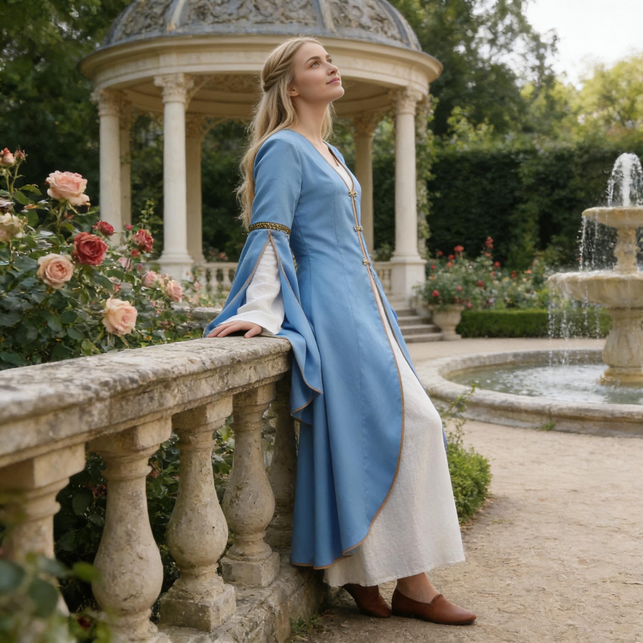 FAD-4U Medieval Renaissance Robe for Women Long Cloak Dress with V-Neck and Bell Sleeves - Image 4