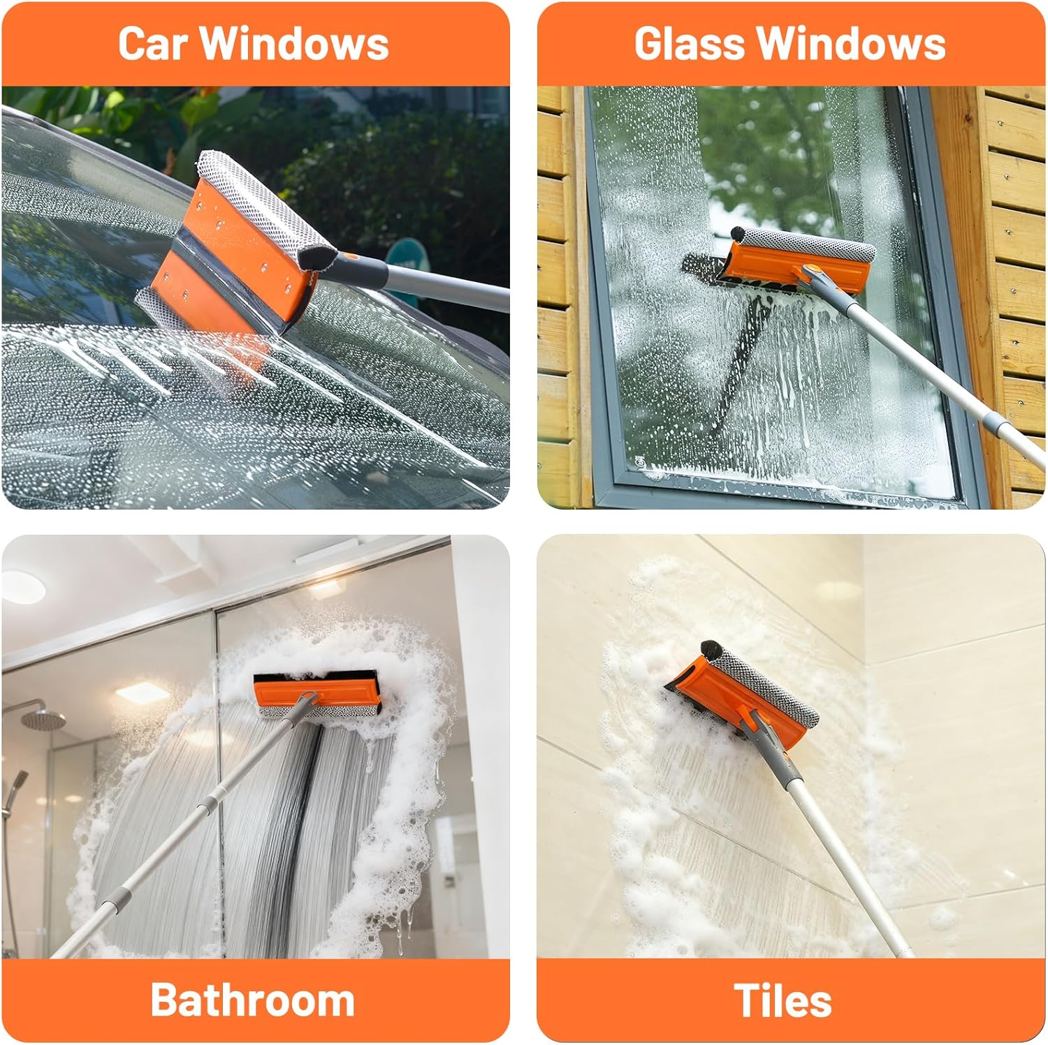 Eazer 46'' Profal Window Cleaner Tool, 2-in-1 Rotatable Squeee for