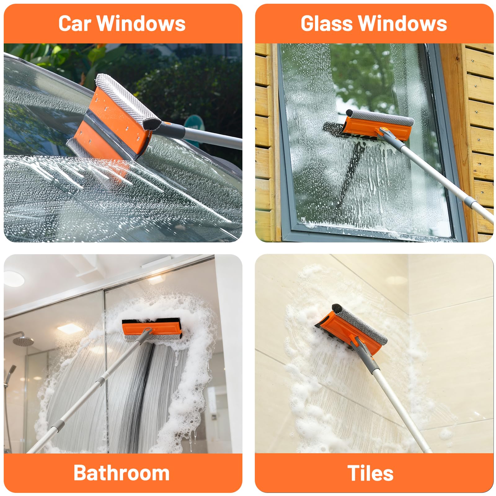 eazer Herramienta Profesional de Limpieza de Ventanas de 46 Pulgadas, escobilla giratoria 2 en 1 para Kit de Limpieza de Ventanas, Kit de Equipo de Lavado de Ventanas con Poste de extensión roscado