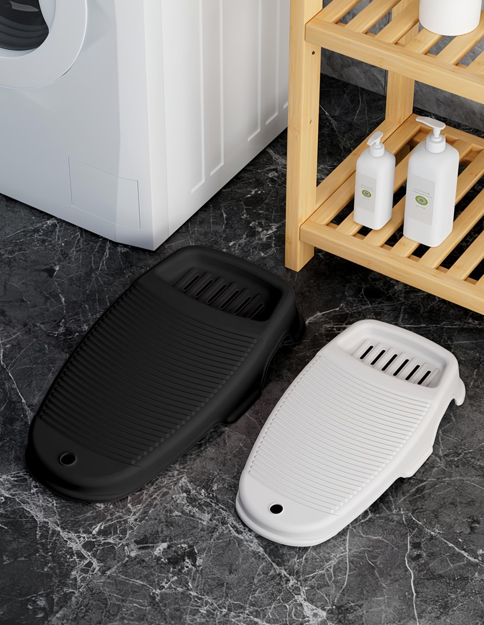 Juego de 2 tablas de lavado para lavar ropa a mano, juego de tablas de lavado actualizadas con soporte para jabón y base antideslizante, 2 tamaños de tabla ligera para fregadero de cocina,