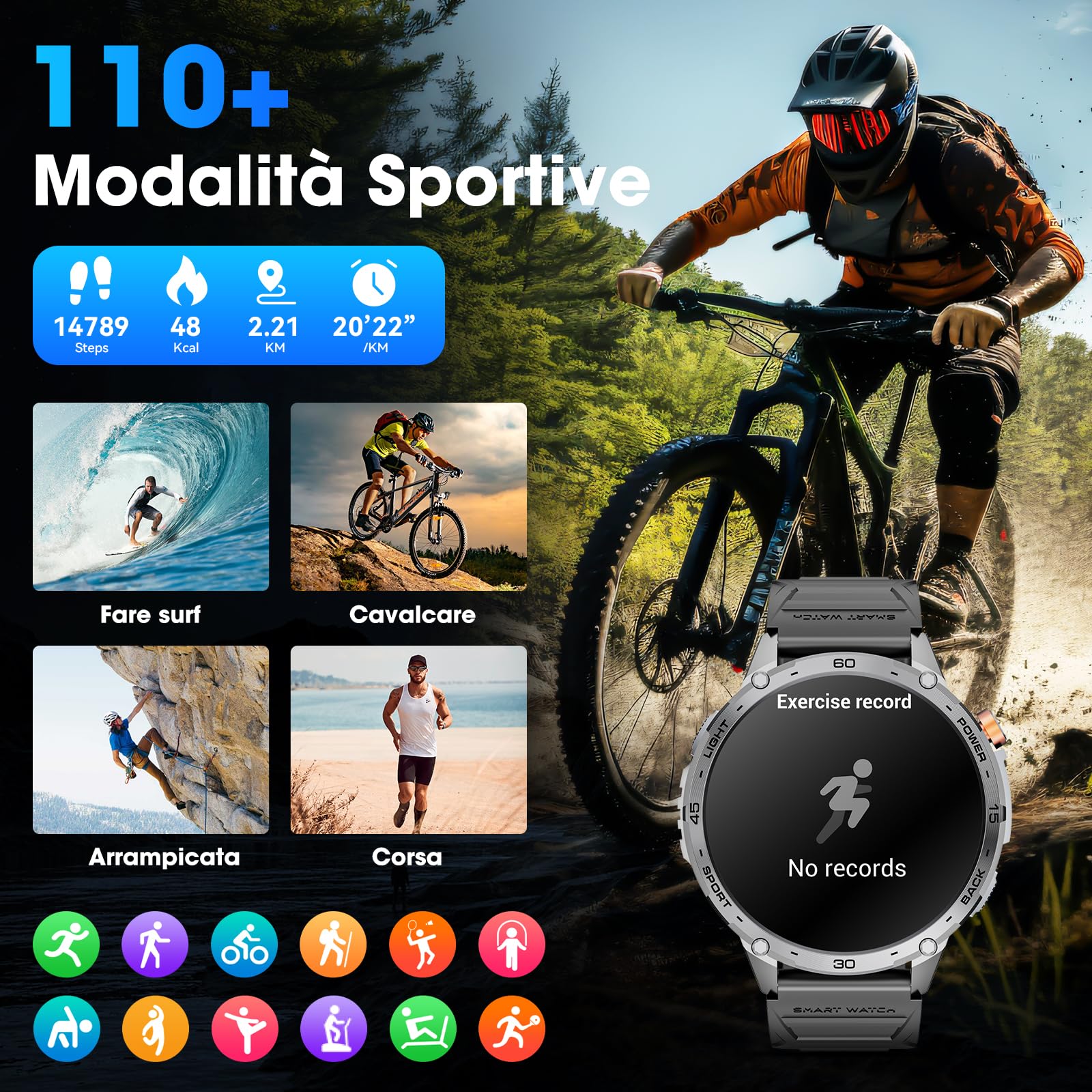 Smartwatch Uomo 1.75" HD AMOLED 730mAh Orologio Smartwatch con Torcia LED Militare Smartwatch Compatibile iOS Android (Risposta alle Chiamate Bluetooth) Smart Watch con Sonno/Cardiofrequenzimetro