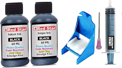 Red Star Ink Refill kit Compatible for hp 46, 678, 680, 682, 802, 803, 805, 818, 901 Black Ink Cartridge with 120 ml Ink, Ink Suction Holder, Ink…