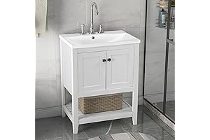 P PURLOVE 24" Small Bathroom Vanity Cabinet with Sink