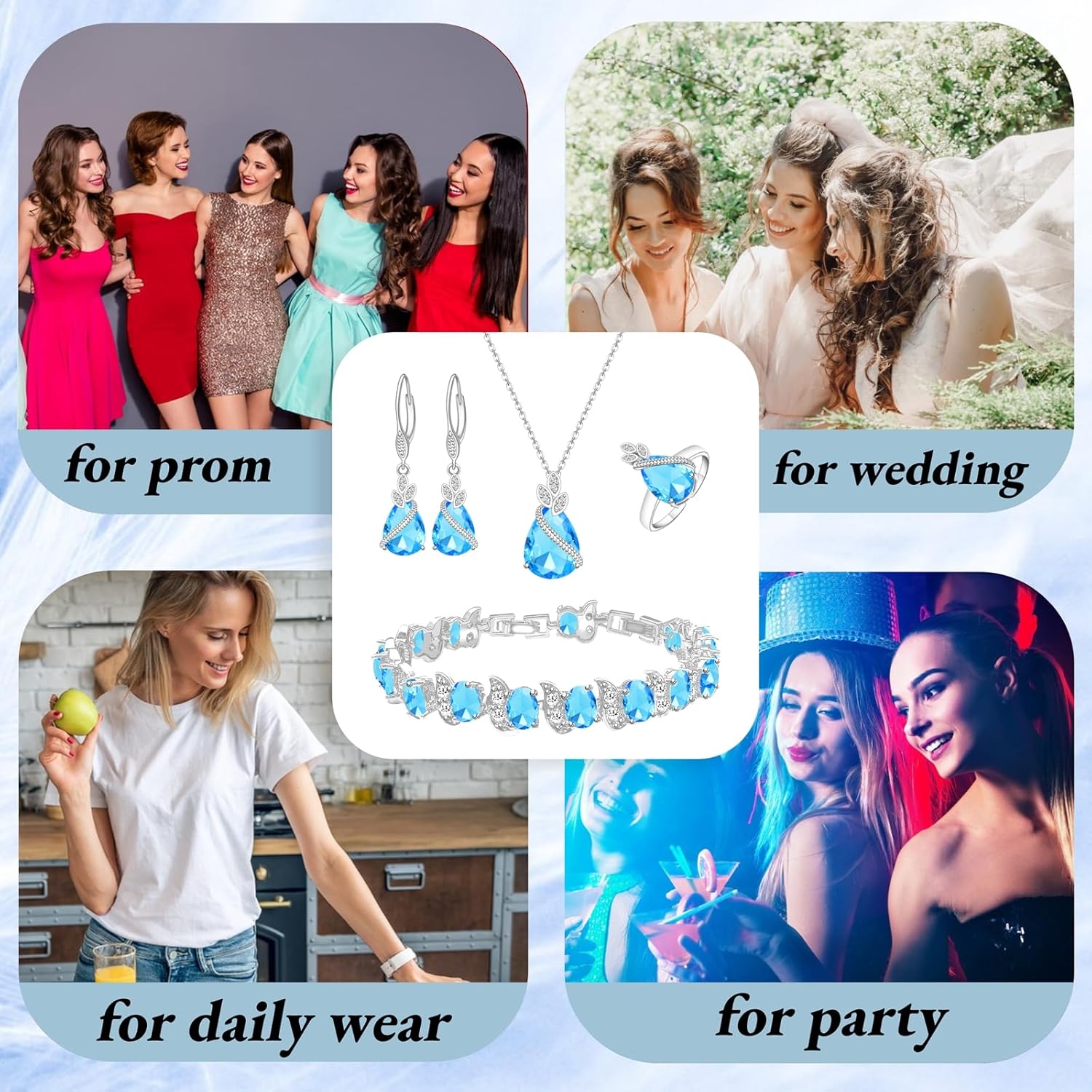 GZWHD Jewelry Set for Women CZ Earrings Necklace Ring Bracelet Set Prom Party Wedding Jewelry Gift for Mother Friend Wife - Image 5