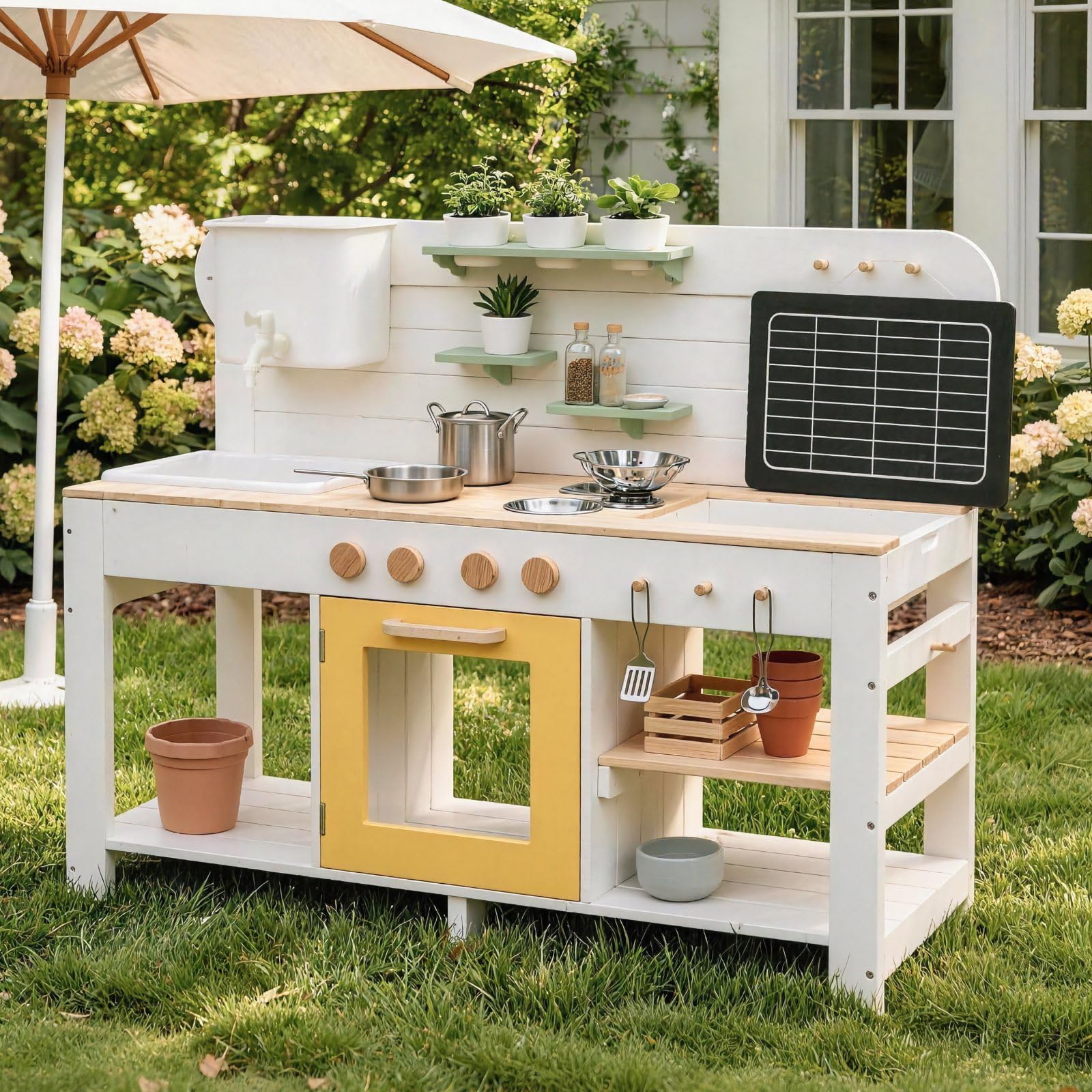 Giant bean Mud Kitchen for Kids Outdoor, Deluxe 4.8L Large Water Tank Sink