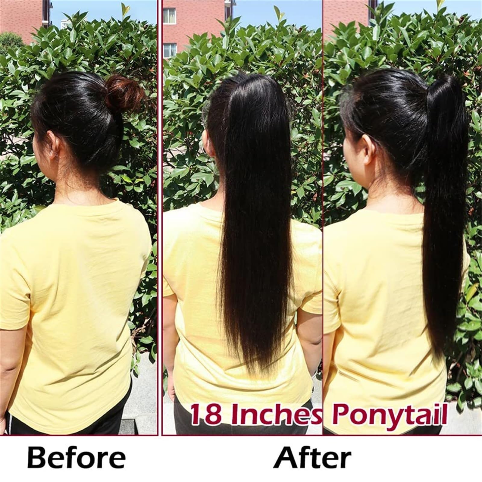Postiche Extension queue de cheval en cheveux humains brésiliens longs et lisses, 100% Remy Hair, avec cordon serrage, #1B Naturel(22inches)