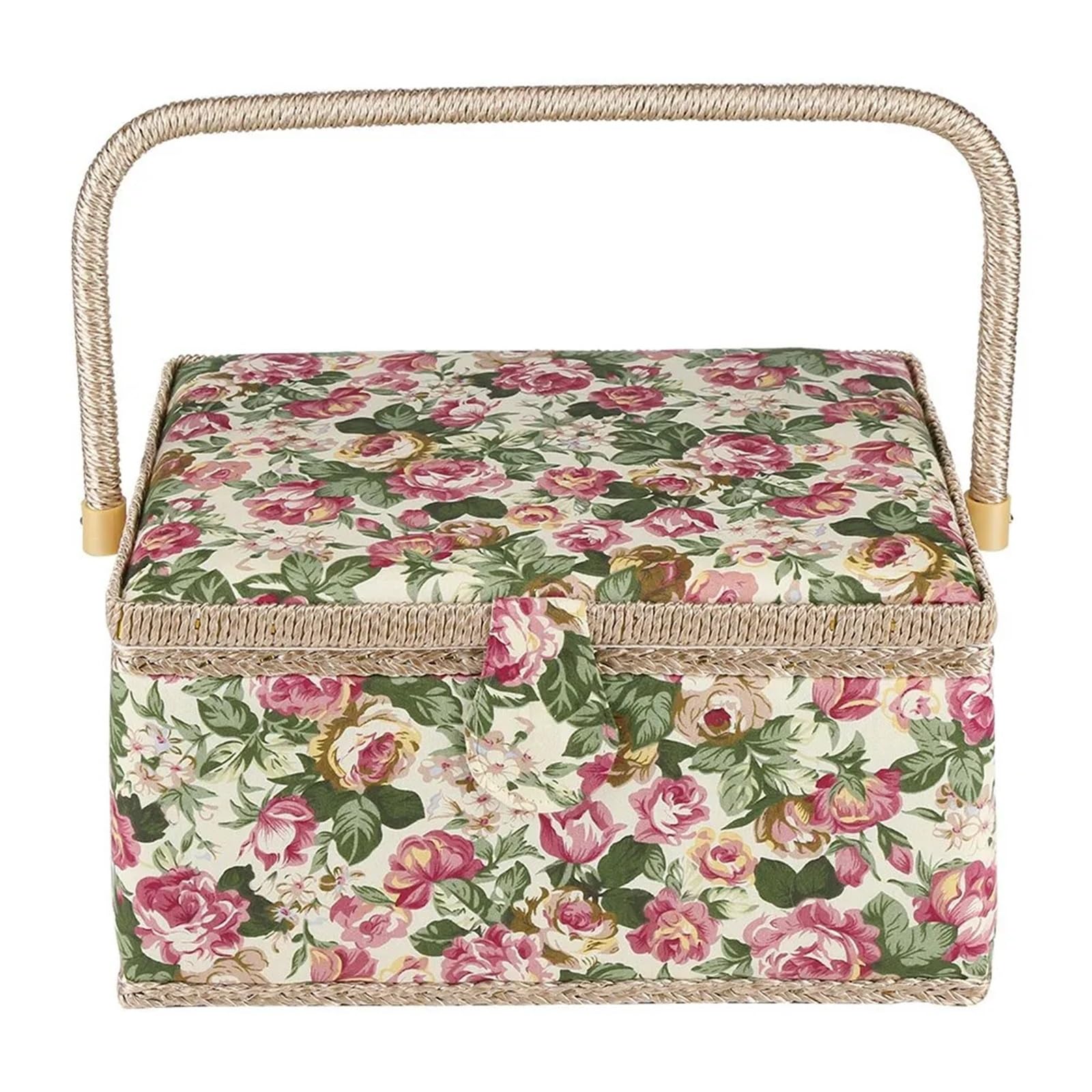 Cestino da cucito stampato floreale in tessuto, scatola artigianale, organizer for riporre oggetti vari for la casa, con manico 12x9,1x6,1 pollici