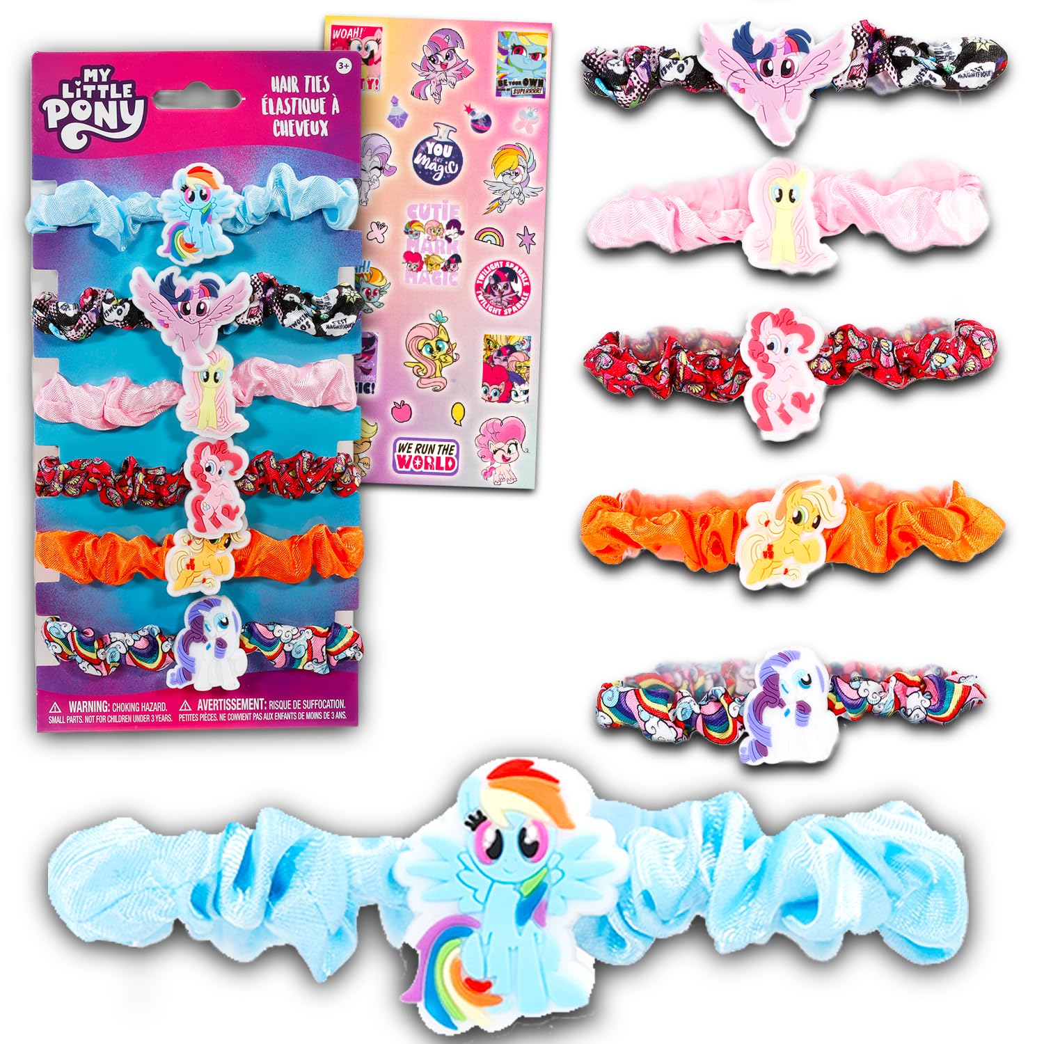 My Little Pony Hair Scrunchies for Girls Set - Bundle with 6 MLP Elastic Hair Accessories Plus Stickers, More | My Little Pony Hair Ties for Girls, Kids