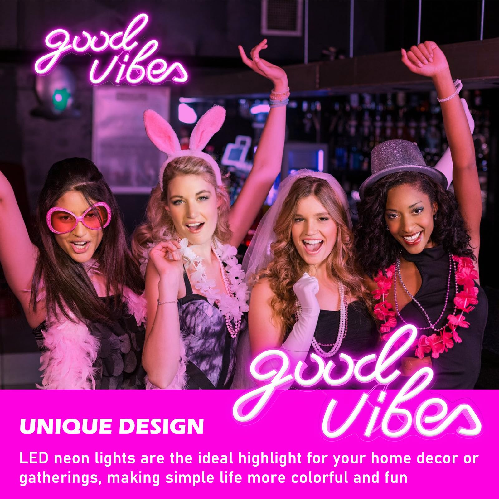 Good Vibes - Letrero de neón LED con adaptador de encendido/apagado para decoración de pared, señal de luz de negocios, para bar, salón, cafetería, restaurante, tienda, club, sala de juegos