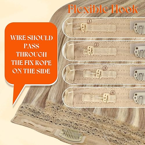 Miniatura 4 de Sunny Hair - Extensiones de cabello humano real con reflejos, con hilo y clips, aplicación invisible, 2.82 onzas, 16 pulgadas, color rubio cenizo y