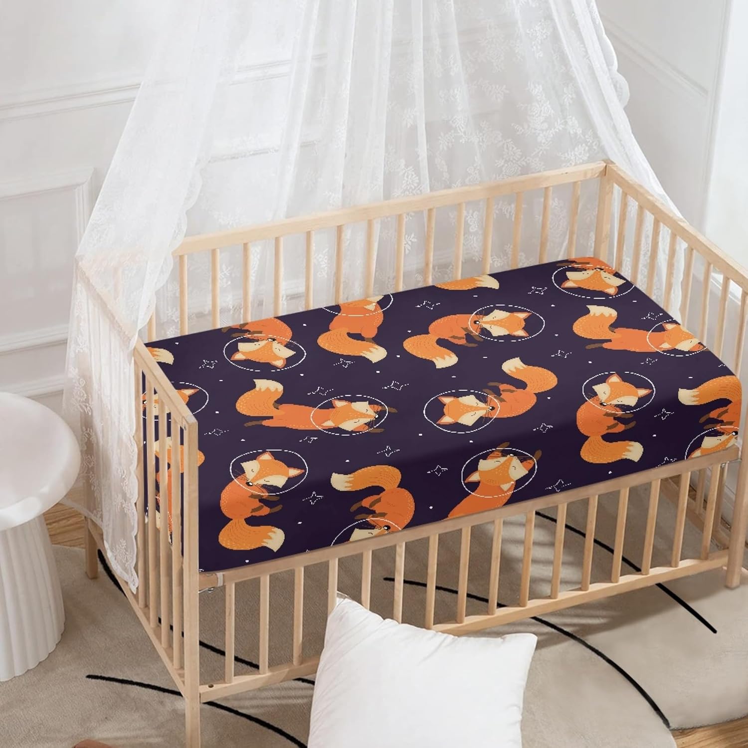 Red Fox Animals Fitted Crib Sheet Sleeping Fox Baby Crib Sheet Fit Standard Crib and Toddler Mattress,Crib Mattress Sheets for Boys Girls 28"x52"