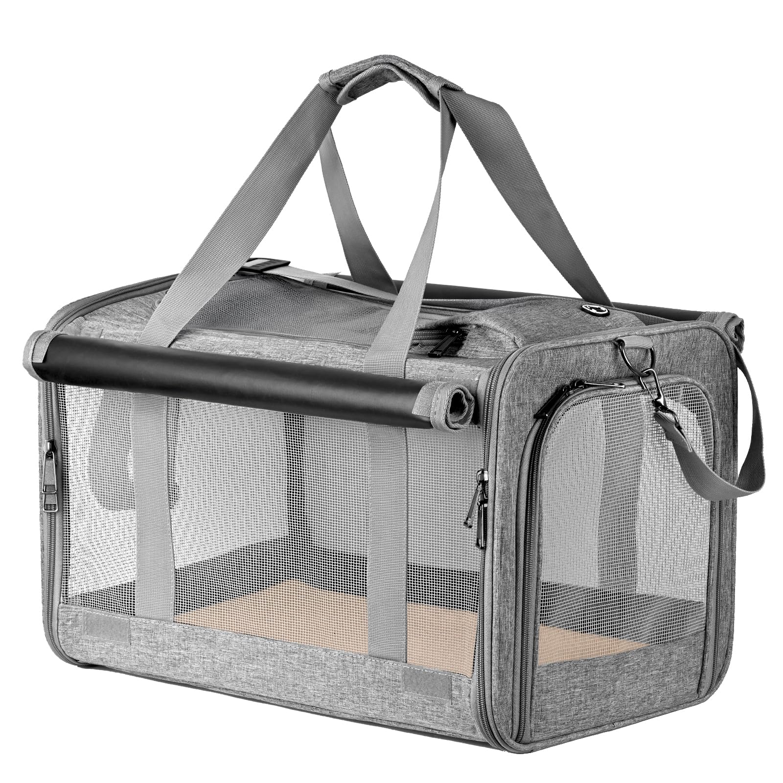 Transportín Gato Plegable Bolsa Transporte para Gato Perro Pequeño Transpirable Bolso Transportín para Mascotas para Veterinario con Cojín y Correa de Hombro Ajustable (Gris)