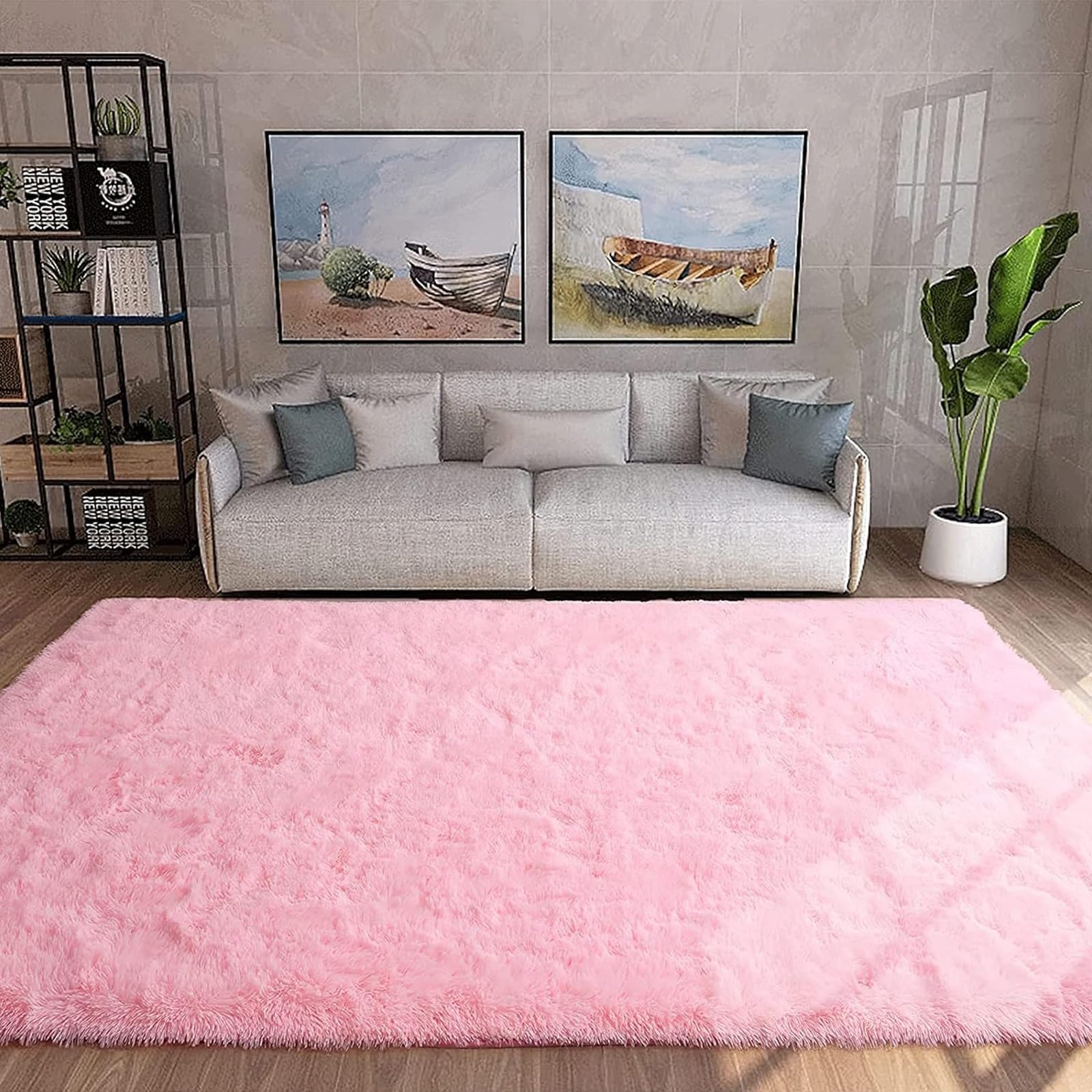 Tapis de salon rose 75x225 cm moelleux pour éviter les glissades