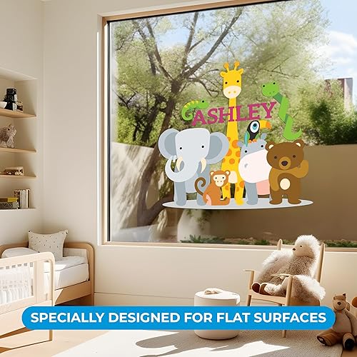 Miniatura 3 de Calcomanía de pared de vinilo con nombre personalizado de animales de la selva, decoración de pared para bebé, niño y niña, calcomanías I para