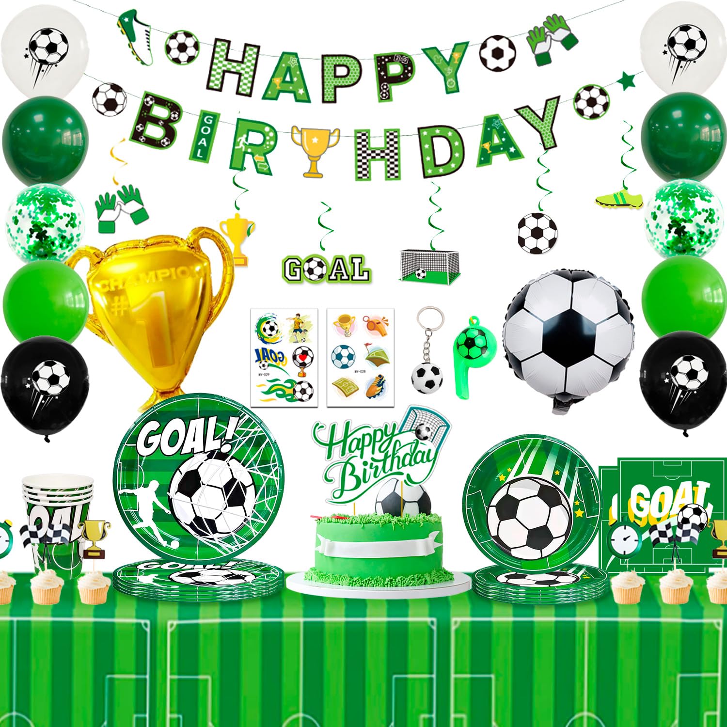 22 Pezzi Decorazioni Per Festa Di Compleanno A Tema Calcio, Con 2 Striscioni, 10 Spirali Appese E 10 Cartoncini, Palloni Classici Bianco/Nero