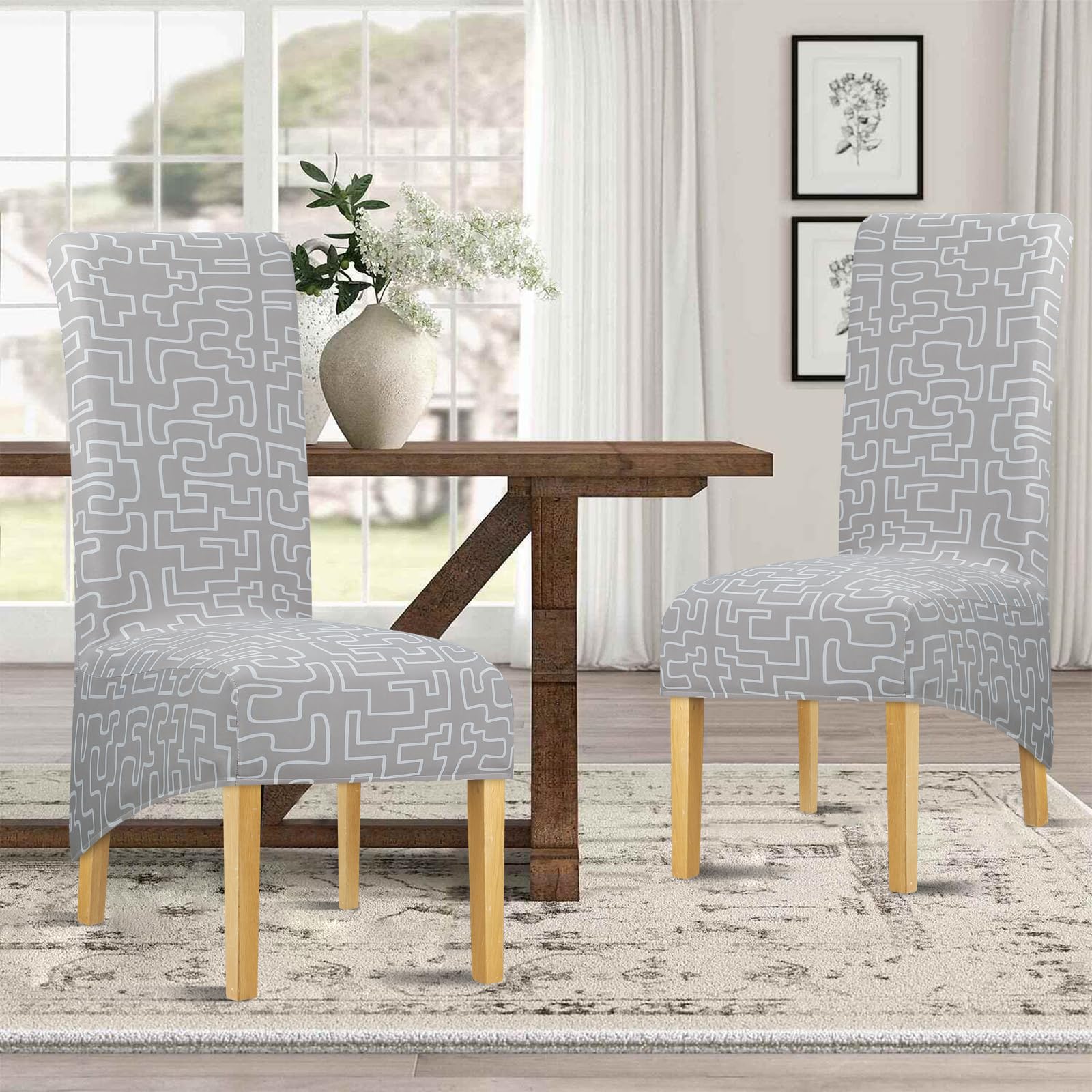 Leorate 4PCS High Back Dining Chair Covers, Stretch Removable Polyester Slipcovers, Floral Print Design - Image 2