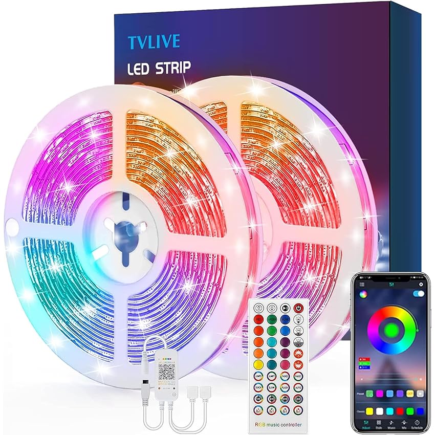 Immagine del prodotto TVLIVE Striscia LED 15M, Luci Led RGB 5050 Bluetooth, Strisce LED Music Synchronization Controllo APP con 40 Tasti Telecomando 28 Modalità Modalità di Temporizzazione per Salotto, Cucina, Natale
