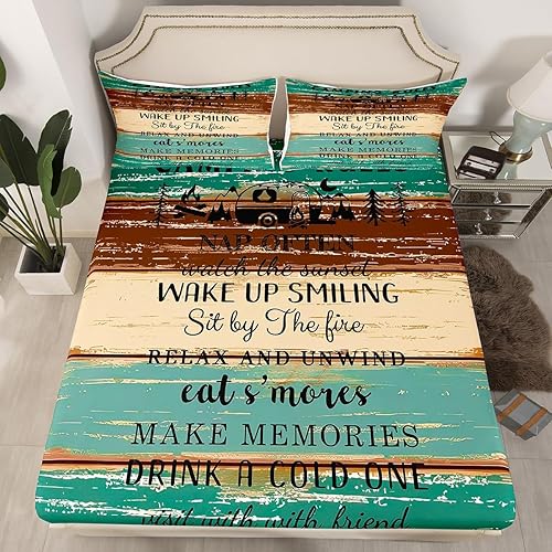 Miniatura 2 de Erosebridal Sábanas rústicas de granja, sábanas de camping feliz, juego de sábanas para decoración de cámper para niños, adolescentes, mujeres,