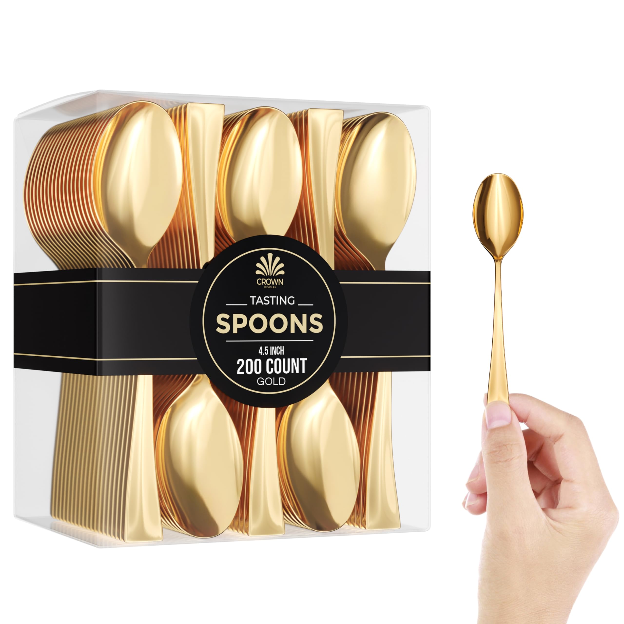 Mini Spoons for Desserts - Bulk Pack of 200 Mini Gold Dessert Spoons – Real Flatware Look- Disposable 4 Inch Plastic Miniature Gold Spoons Disposable - Bpa Free - Food Safe