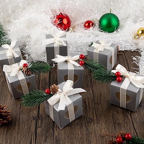 Miniatura 7 de AUEAR, Paquete de 50 cajas de regalo de papel kraft con ventana de corazón de plástico transparente de 2 x 2 x 2 pulgadas, cajas de regalo grises