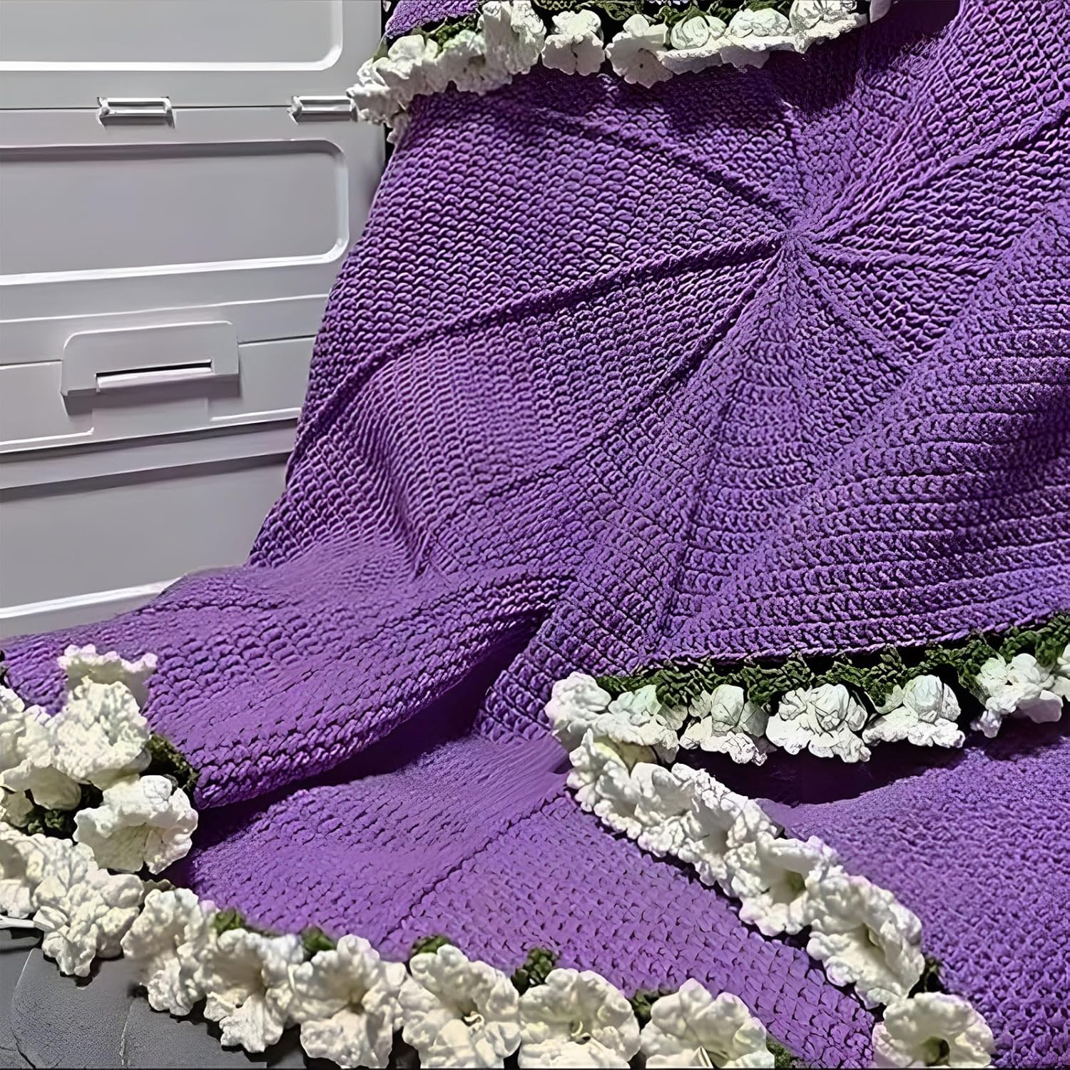 SEPSUMMER Crochet Flower Rose Bouquet, Yarn DIY Blanket Handmade Material Kit, Romantic Knitted Rose Floral Bed Throw Blankets, Gift for Mother’s Day Birthday Home Decor (Khaki+Purple)
