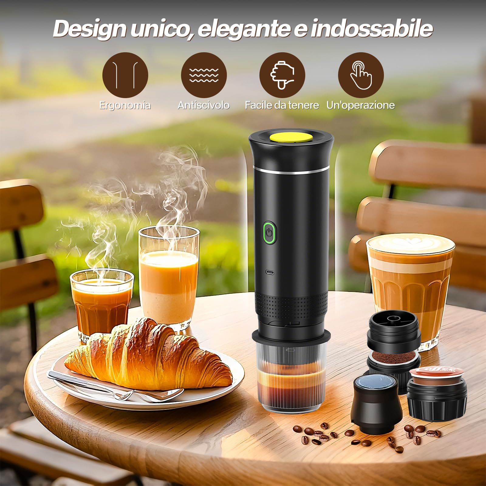 VHV Macchina Caffe Portatile 3 In 1 Macchina Caffe, 3 Minuti Di Auto-Riscaldamento, Caffettiera Elettrica Compatibile con Piccole Capsule, Grandi Capsule, Caffe Macinato, Per Ufficio, Auto (Nero)