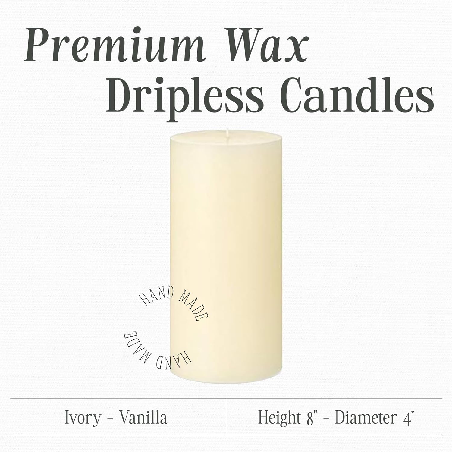 Mister Candle Dripless Vanilla Scented Ivory Pillar Candle, Hand Made Vanilla Pillar Candles with Essential Oils for Home Decor, Premium Wax, 120 Hr Burn Time