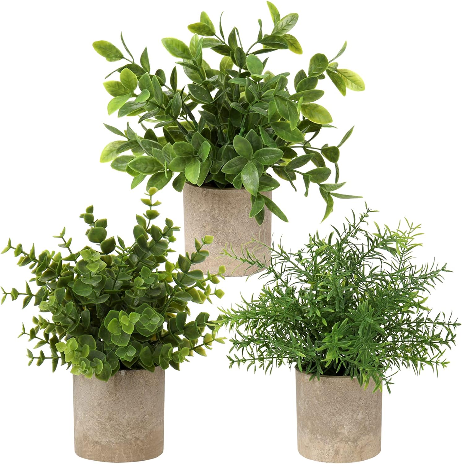 Briful Artificial Potted Plants Set of 3 Small Faux Plant Eucalyptus Mini Fake Plant