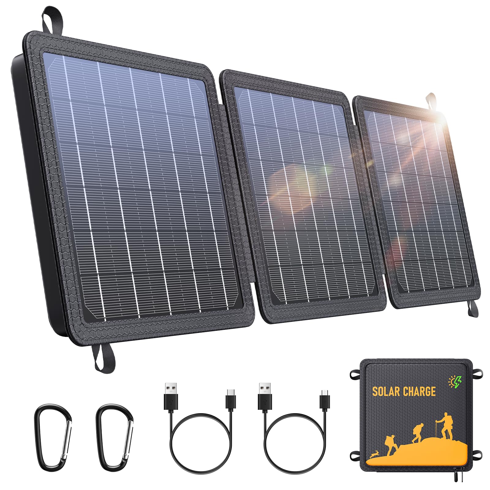 WASTDE Solar Panel 15W, Foldable Solar Charger Small & Lightweight with Dual USB Outputs, IP65 Waterproof & Dustproof & Shockproof for Outdoor Hiking Camping Backpacking