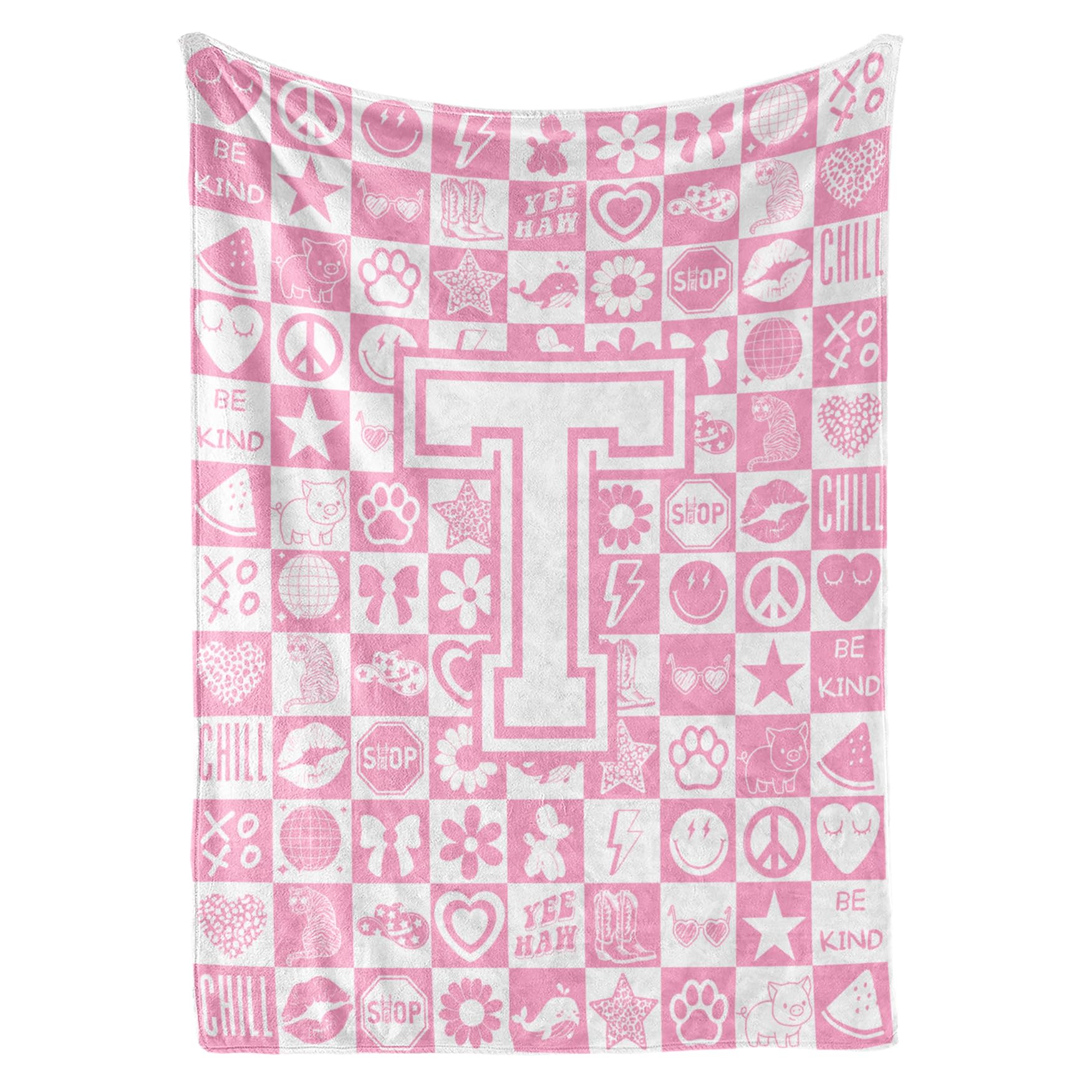 InnoBeta Preppy Throw Blanket, Personalized Initial Throw Blanket, Cute Throw, Cosmetic Bedding Stuff, Birthday Gift for Daughter, Preppy Things for