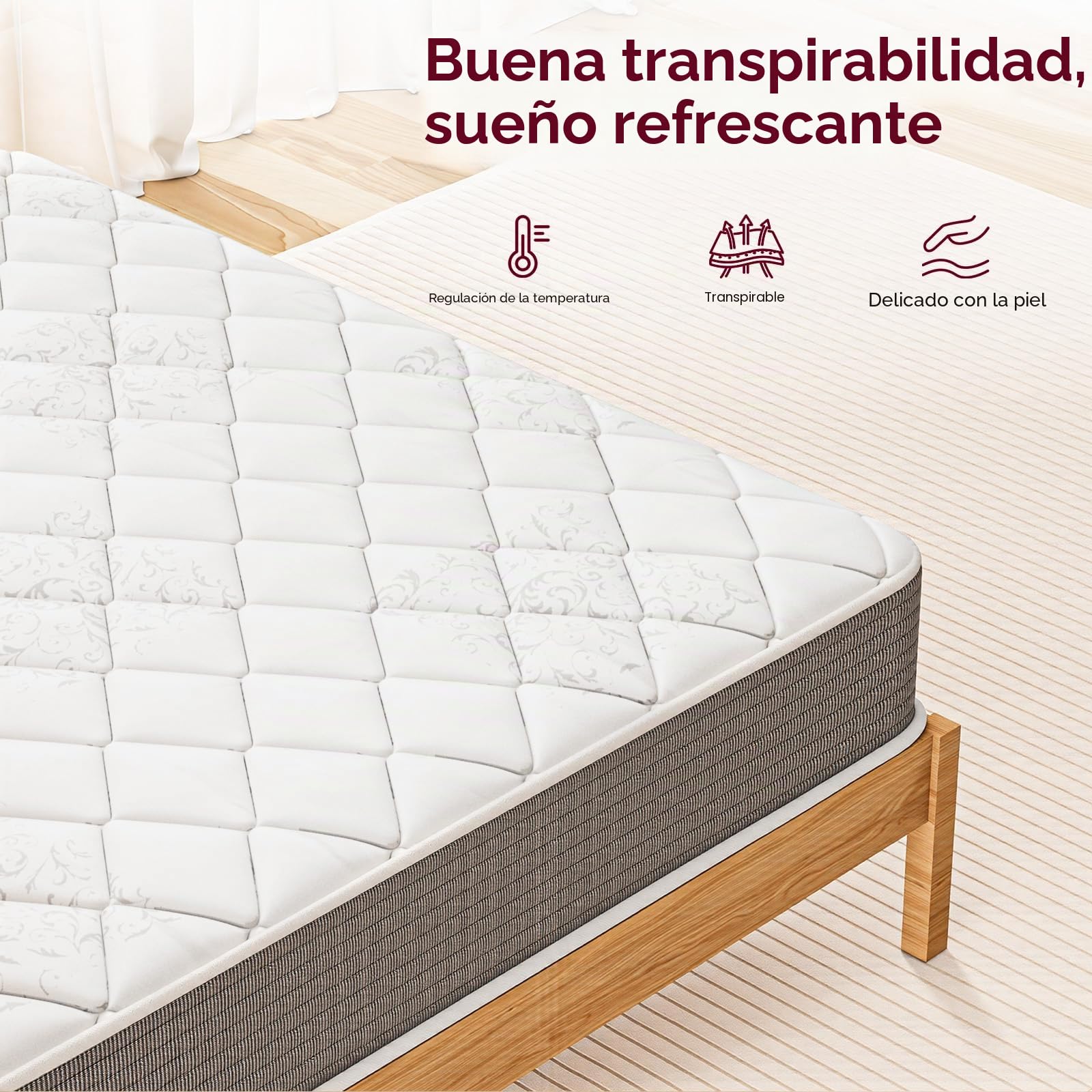 Colchon 140x200 – Altura: 25 cm – Espuma viscoelástica – Soporte de 7 Zonas – Tejido Transpirable – Firmeza Media – Diseño ergonómico – Colchón de muelles ensacados – Certificado Oeko-Tex