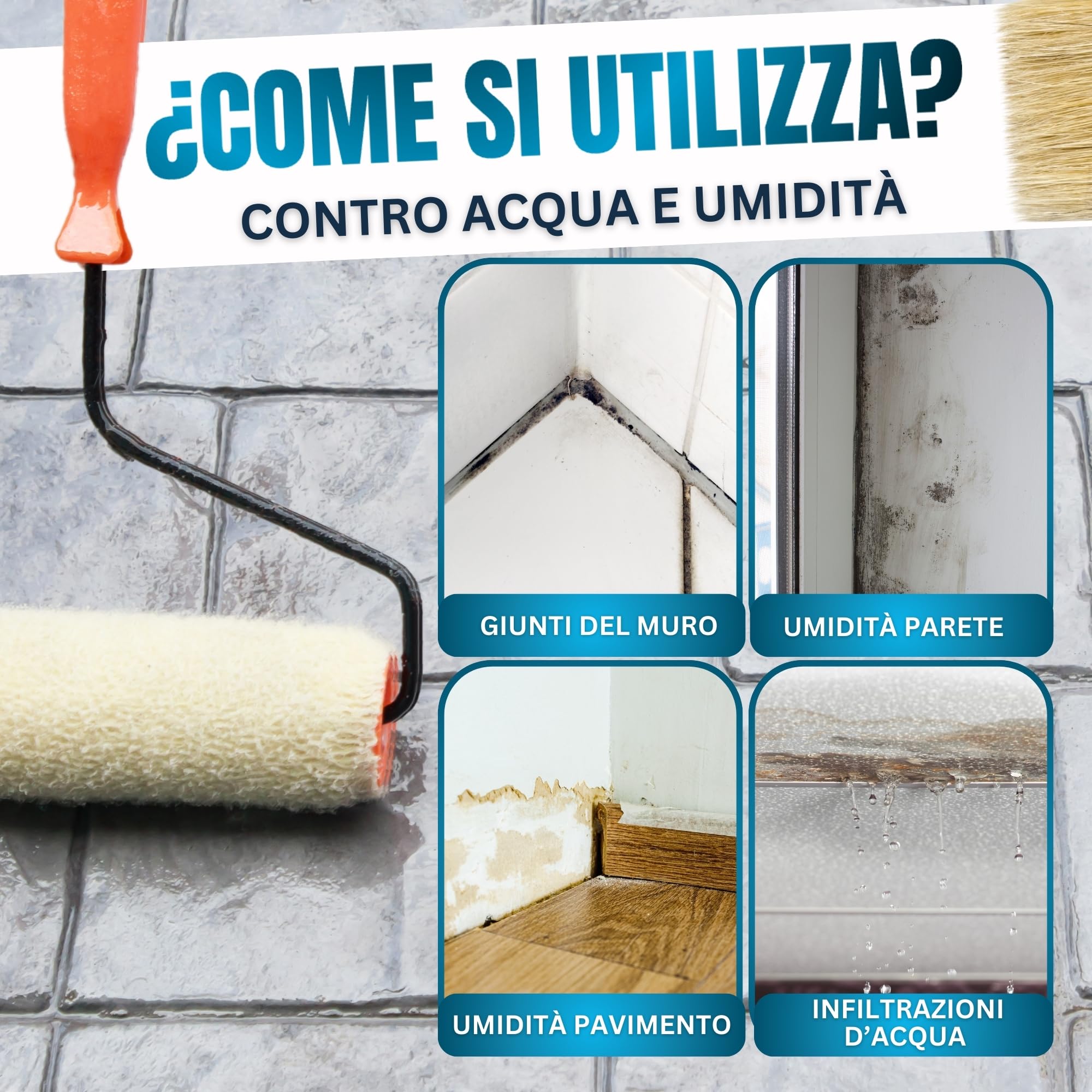 [2KG + SPAZZOLA] Impermeabilizzante Trasparente al Poliuretano, Sigillante Impermeabile per Perdite d’Acqua, Rivestimento Idrorepellente Definitivo e Invisibile per Tetti, Terrazze ed Esterni