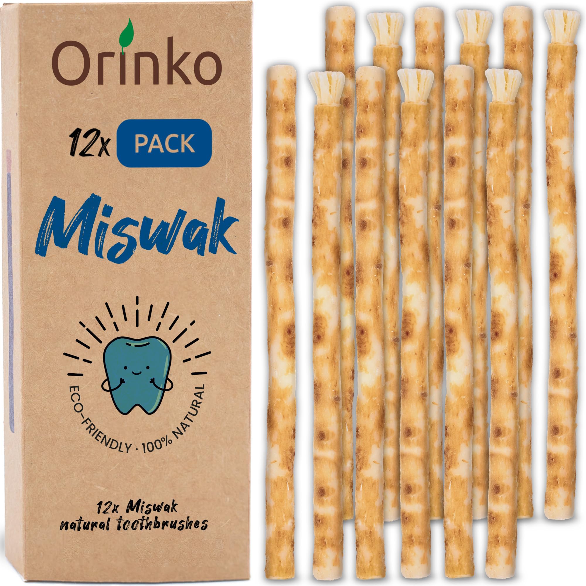 Pack of 12 Miswak Sticks - 100% Natural Toothbrush - Cleaning, Disinfecting and Whitening - Ecological, Biodegradable and Vegan - Ebook Provided