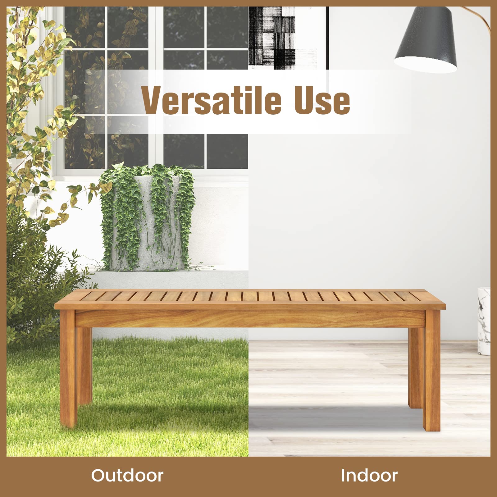 GIANTEX Panca da Giardino a 3 Posti in Legno Massiccio | Panchina da Esterno e Interno, Portata Fino a 360 kg, per Giardino, Balcone, Sala da Pranzo, 132 x 34 x 43,5 cm