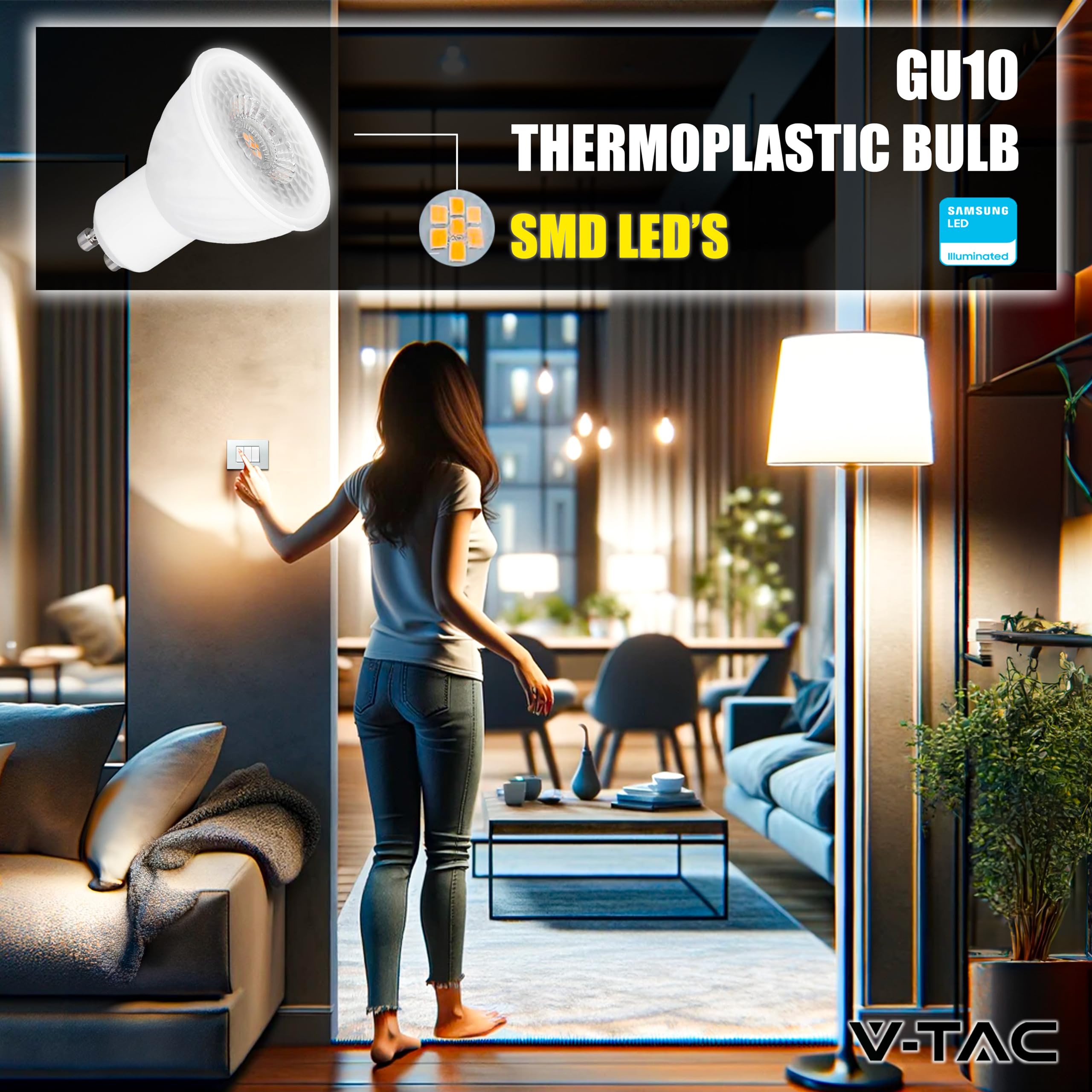 V-TAC 10x Lampadine LED GU10 6W (Equivalenti a 60W) - Chip SAMSUNG - 445 Lumen - Alta Luminosità - Faretto Led GU10 per Massima Efficienza e Risparmio Energetico - Lampadina Luce Naturale 4000K