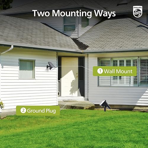 Miniatura 6 de Philips Paquete de 4 focos solares impermeables para exteriores, 28 LED de 3000 K, luces solares para caminos de paisaje, del atardecer al amanecer,