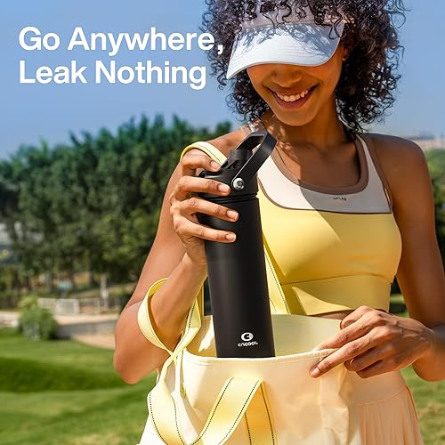 Miniatura 7 de ENCOOL Botella de agua aislada con popote, de acero inoxidable, a prueba de fugas, sin BPA, al vacío de doble pared que se mantiene fría durante 24