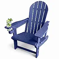 Adirondack Chair with Cup Holder,Tool-Free Assembly,No Screws Needed,All-Weather HDPE Plastic Outdoor Patio Chair,Wood-Grain Slatted Look,Easy to Take Apart for Storage,Fire Pit Chairs（Navy blue）