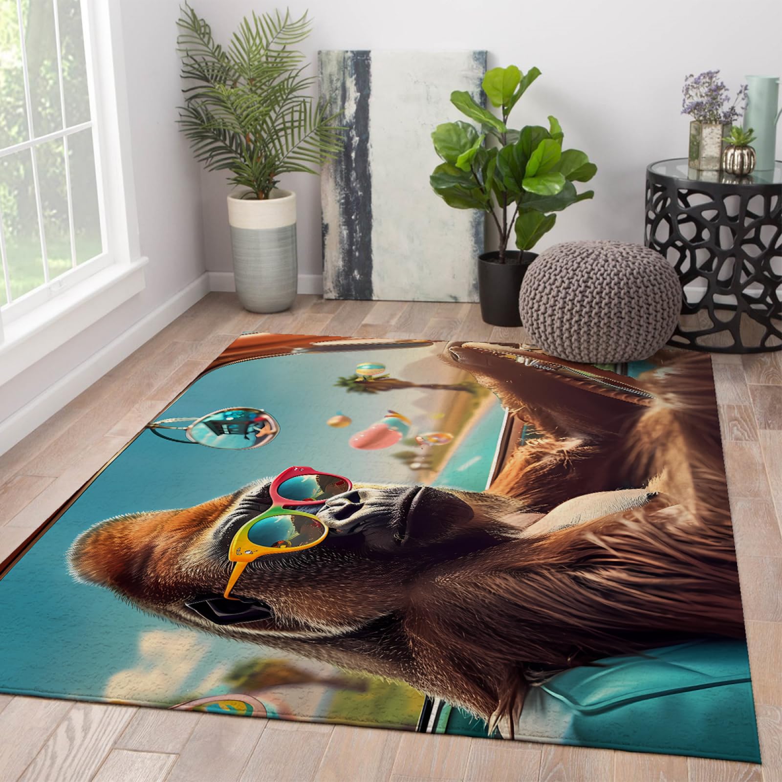 Alfombra de animales Alfombras ultra suaves con patrón de mono navideño para la habitdecor de los niños Alfombras divertidas del área de animales con respaldo de goma de estar de juegos 120x240cm