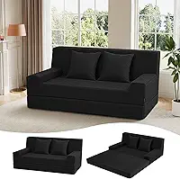 MeMoreCool Sofá cama dobrável sofá sem ossos, futon conversível de 150 cm, veludo cotelê dobrável 2 em 1 para sala de estar pequena, apartamento, quarto de hóspedes, suporte de espuma e capa lavável