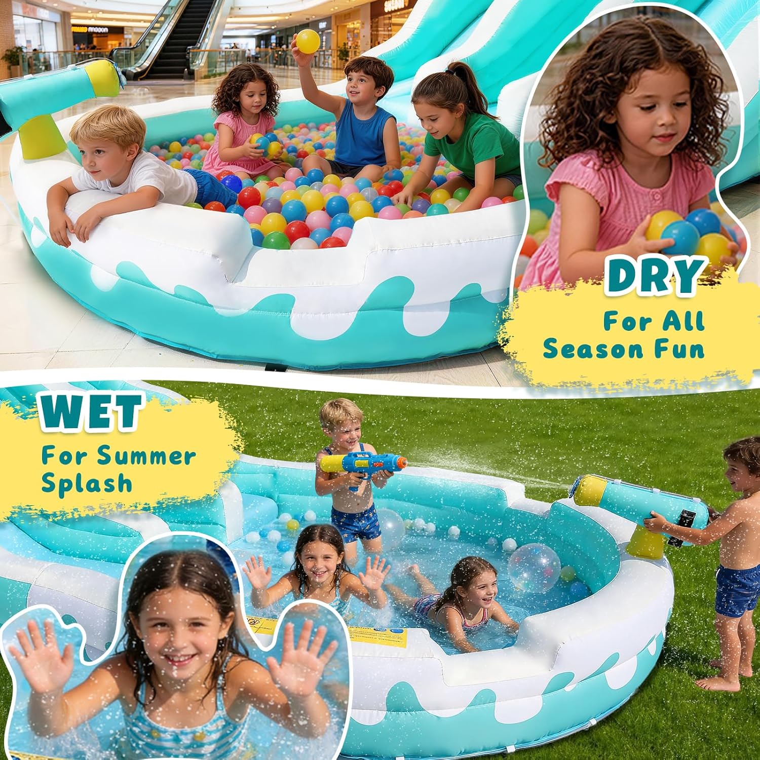 Inflatable Water Slide Bounce House for Kids, Dual Slides Water Park with Climbing Wall, Water Cannon & Basketball Hoop for Indoor Outdoor Backyard Play
