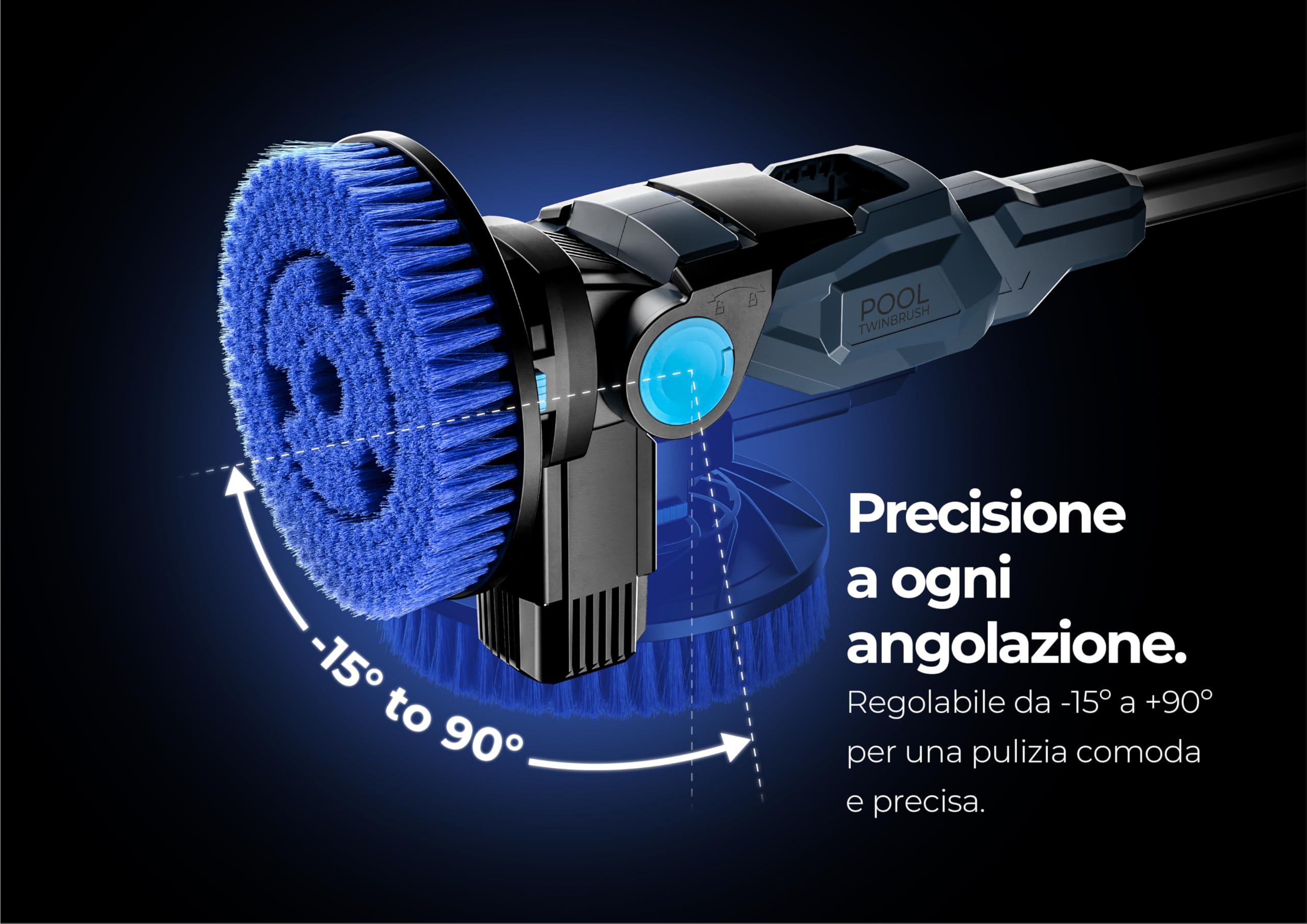 Gre Twin Brush Pulitore a Batteria, 2 Spazzole per Fondo e Terrazza | Pulizia Piscine, Terrazze e Pavimenti Esterni, Impermeabile IPX7, Manico Telescopico, Include Batteria e Caricatore