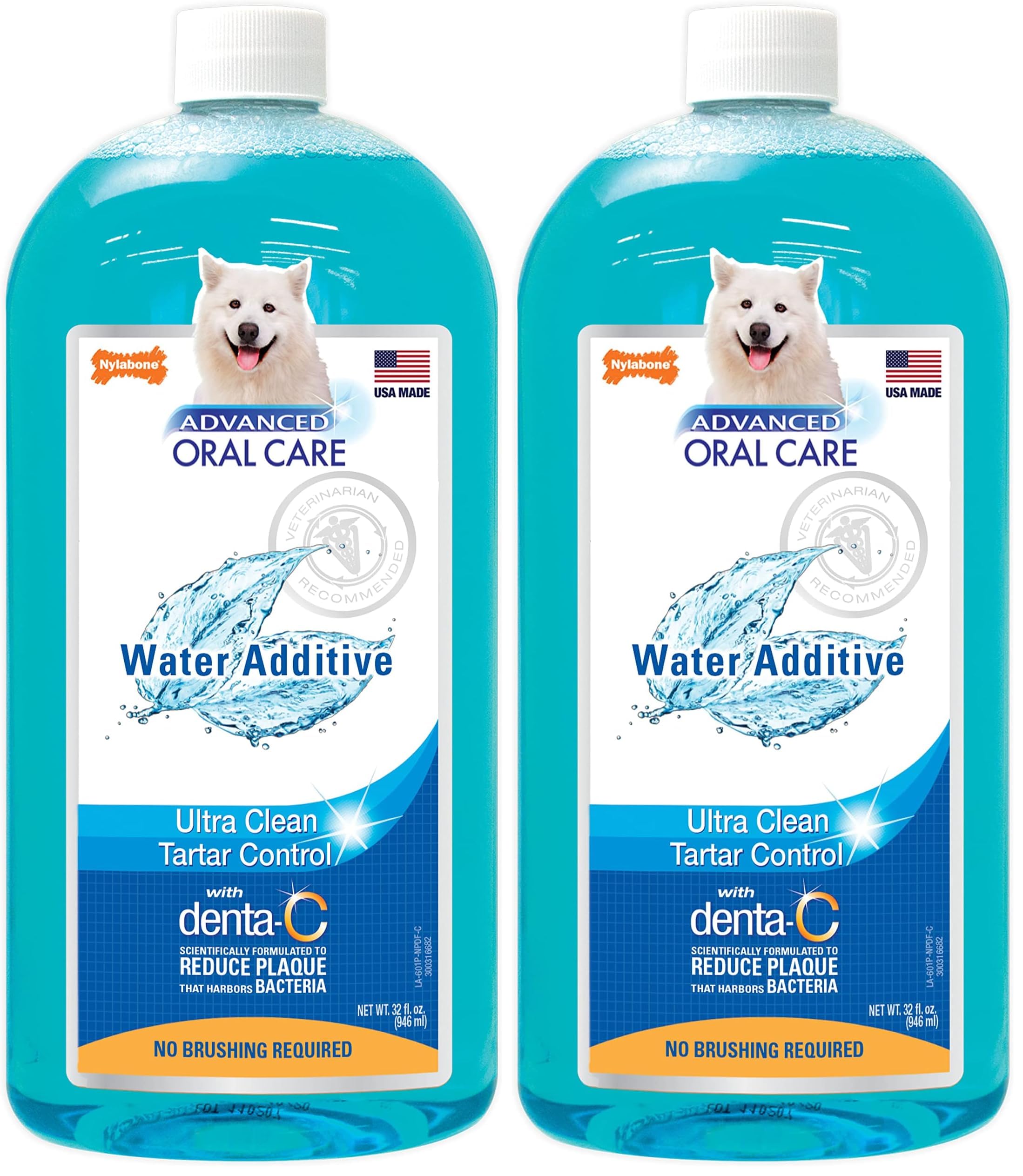Nylabone Advanced Oral Care Dog Water Additive for Dental Care - Liquid Tartar Remover - Dog Breath Freshener & Teeth-Cleaning Liquid (32 oz.) (Pack of 2)