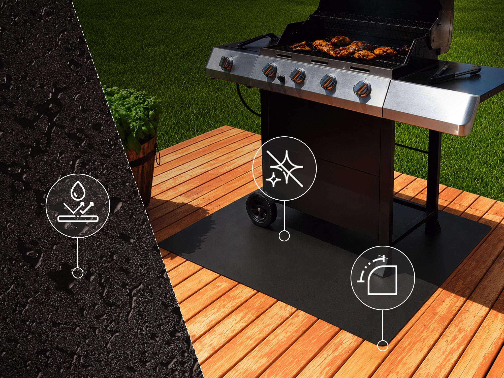 Ochronna Blacha pod Grill BBQ 80x90 cm | Osłona Trawy i Podłogi przed Spaleniem | Skuteczna Ochrona przed Olejem i Brudem | Płyta na Tars, Patio i do Ogrodu - Czarna Stal Malowana Proszkowo
