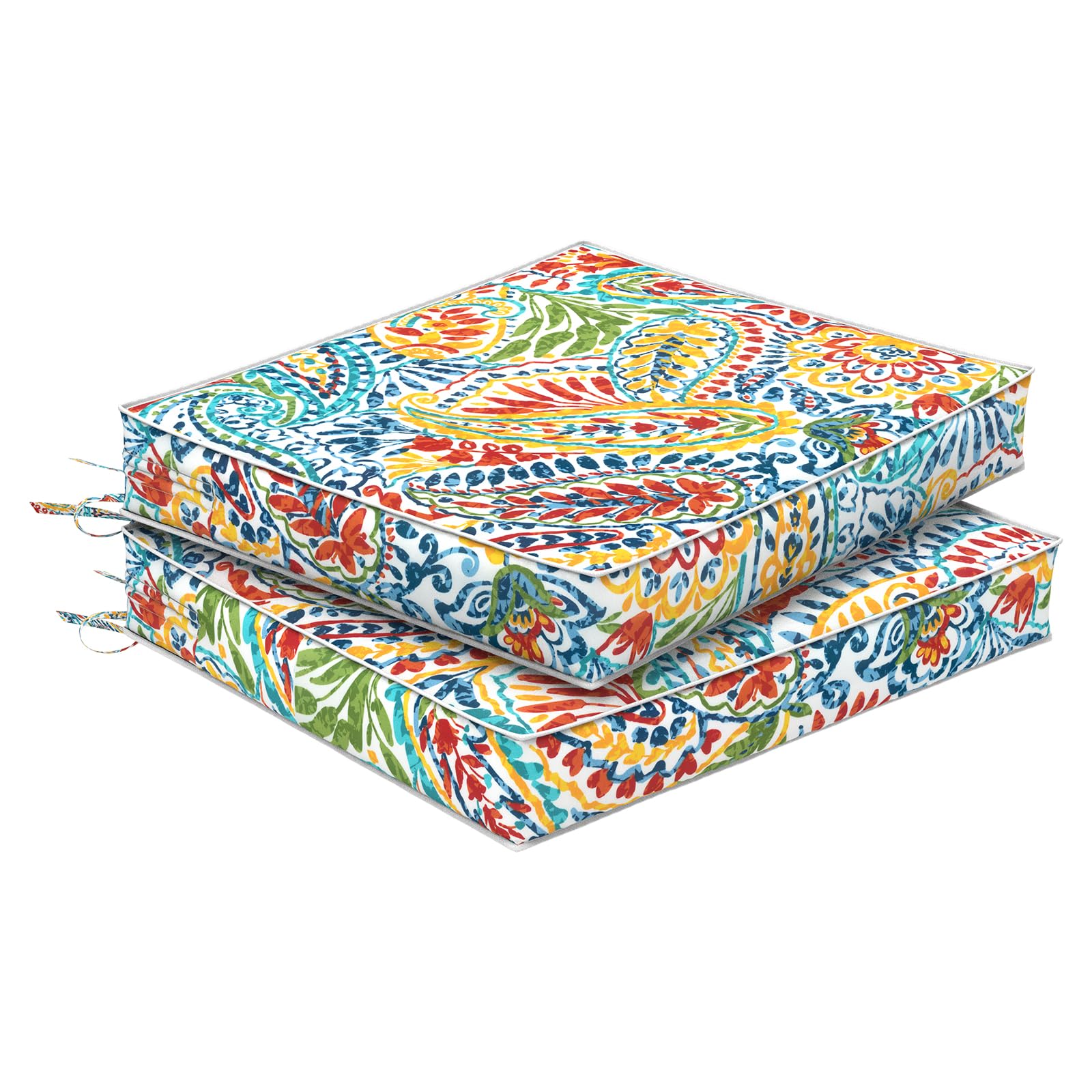 set of 2 outdoor chair cushions 24 x 22 x 4, water repellent patio seat cushion with removable cover, all weather thick chair cushion for wicker?sofa?outdoor furniture,paisley multi